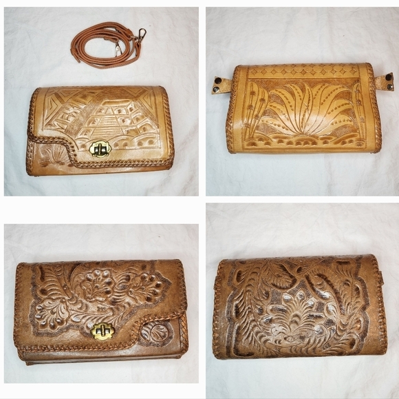 Vintage Handbags - 70s Reversible Handtooled Leather Purse
